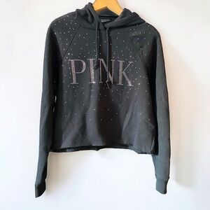 Victoria's Secret PINK Pullover Hooded Top Small Rhinestone Bling Black Hoodie
